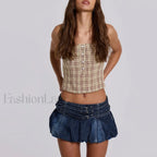 Belted Denim Puffball Skirt Blue / S