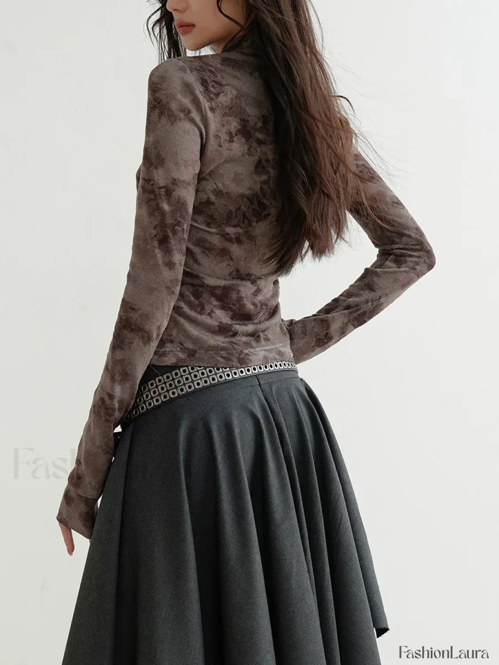 Belted Patchwork Loose Elegant Skirt