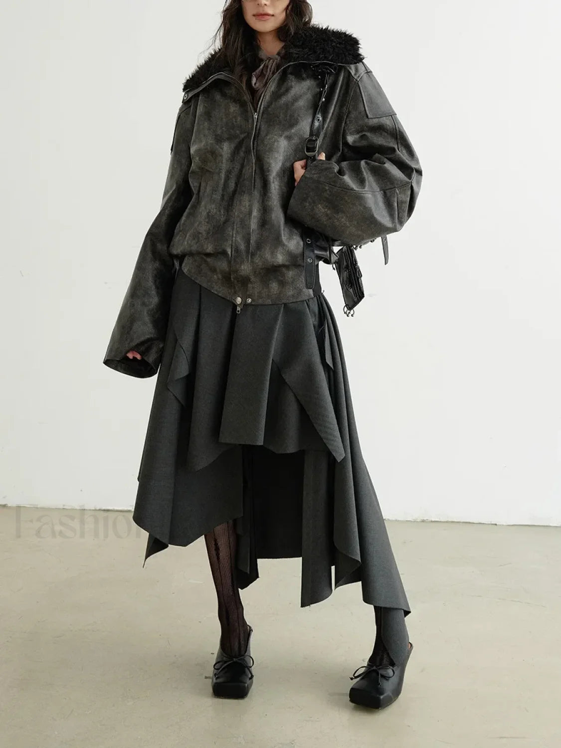 Belted Patchwork Loose Elegant Skirt Secondary image