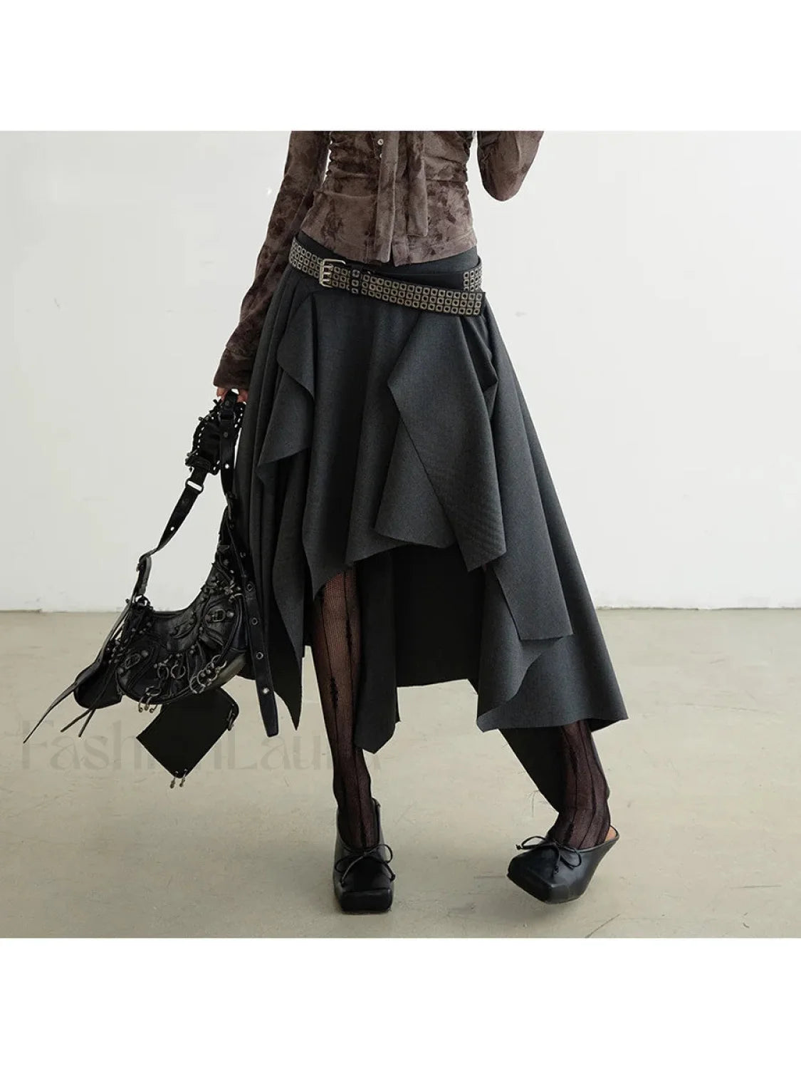 Belted Patchwork Loose Elegant Skirt Main image