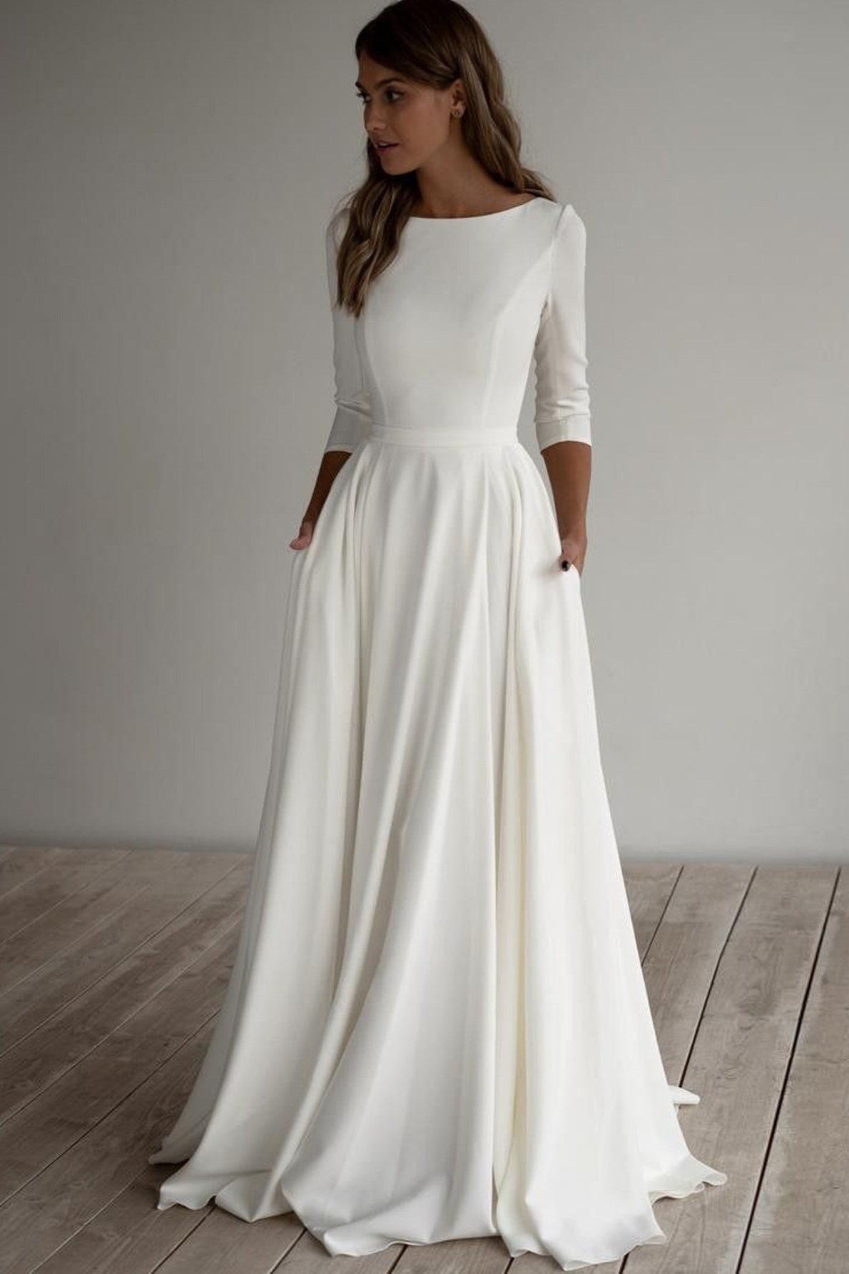 Three Quarter Sleeve Pocket Formal Dress