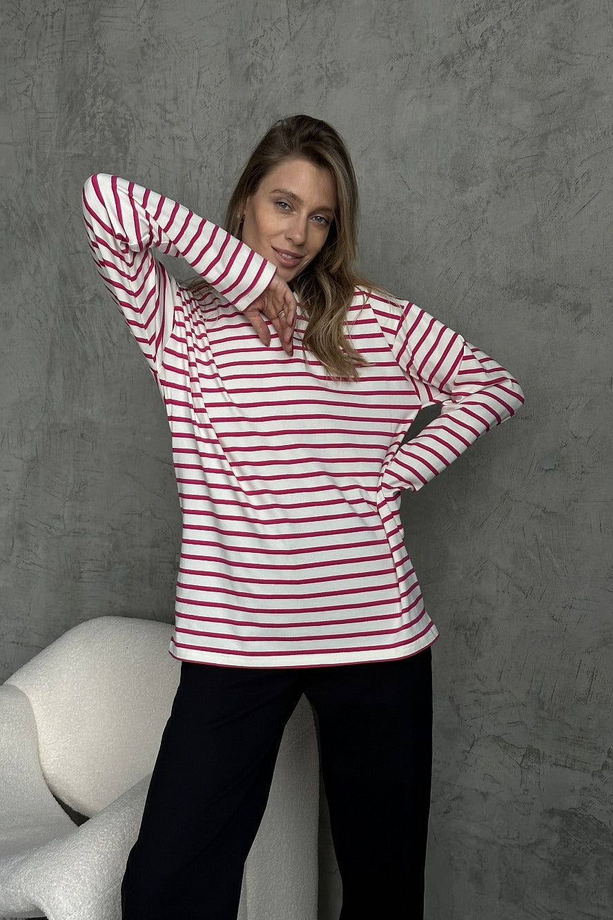 Cotton Striped Crew Neck Long Sleeve Tee Secondary image