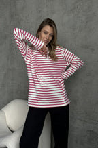 Cotton Striped Crew Neck Long Sleeve Tee