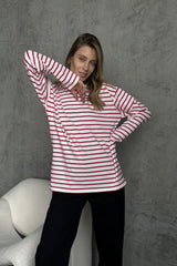 Cotton Striped Crew Neck Long Sleeve Tee