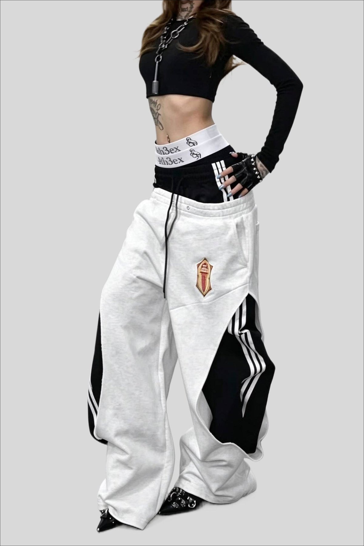 Contrast Double Waist Stripe Wide Leg Sweatpants