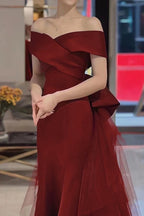 Elegant Wine Off Shoulder Sheath Formal Dress