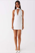 Deep V Backless Ribbon Cocktail Dress