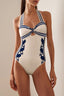 Navy Halter Strappy High Waist One Piece Swimwear