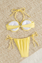 Yellow Twisted Strap Bandeau Push Up Bikini Set