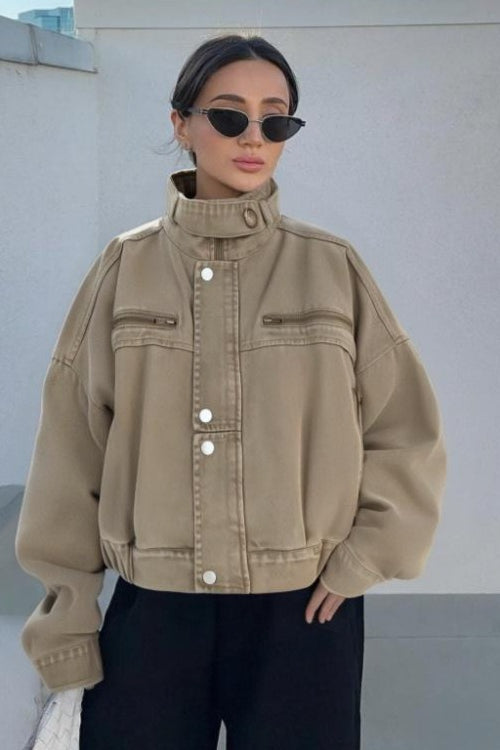 Denim Workwear Cropped Jacket S / Khaki Main image