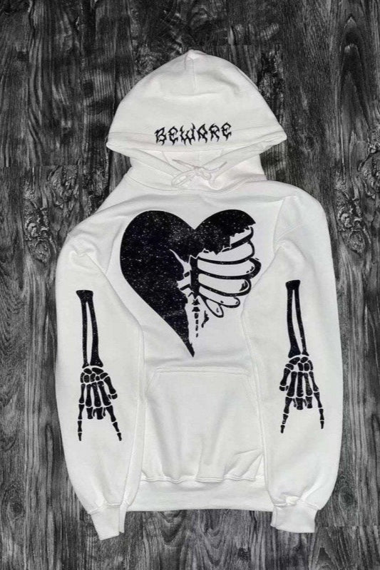 Distressed Skull Hand Broken Heart Gothic Hoodie Main image