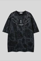 Thorn Embroidered Washed Oversized Short Sleeve T-Shirt