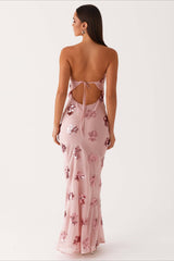 Strapless Sequin Embroidery Backless Floral Dress