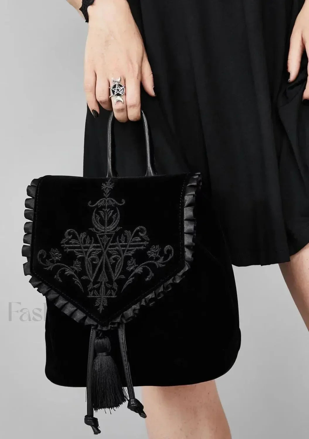Black Gothic Velvet Witch Harajuku Magic Embroidery Dark Punk Shoulder Bag Secondary image