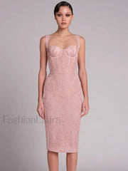 Black Lace Bandage Midi Dress