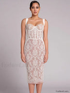 Black Lace Bandage Midi Dress WHITE / S