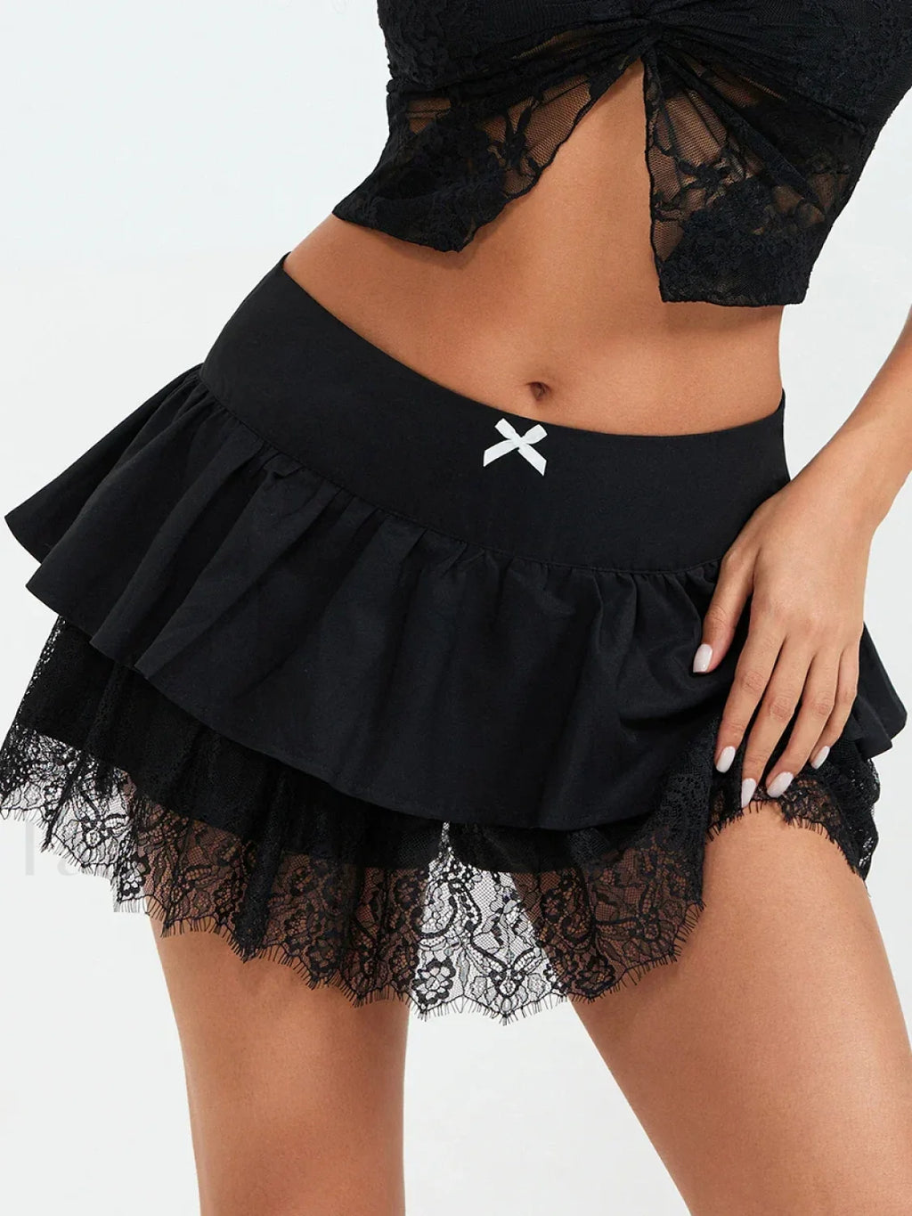 Black Lace Layered Goth Skirt Black / S
