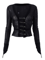Black Mesh Safety Pin Cardigan Black / S Sweaters