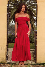 Black One Shoulder Off The Shoulder Tube Top Maxi Dress Red / XS