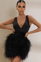 Black Plunge Stylish Front Mini Dress Party Dresses L