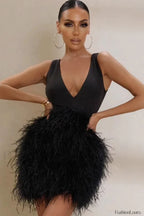 Black Plunge Stylish Front Mini Dress Party Dresses L