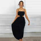 Black Ruffle Lace Up Midi Dress Black / S