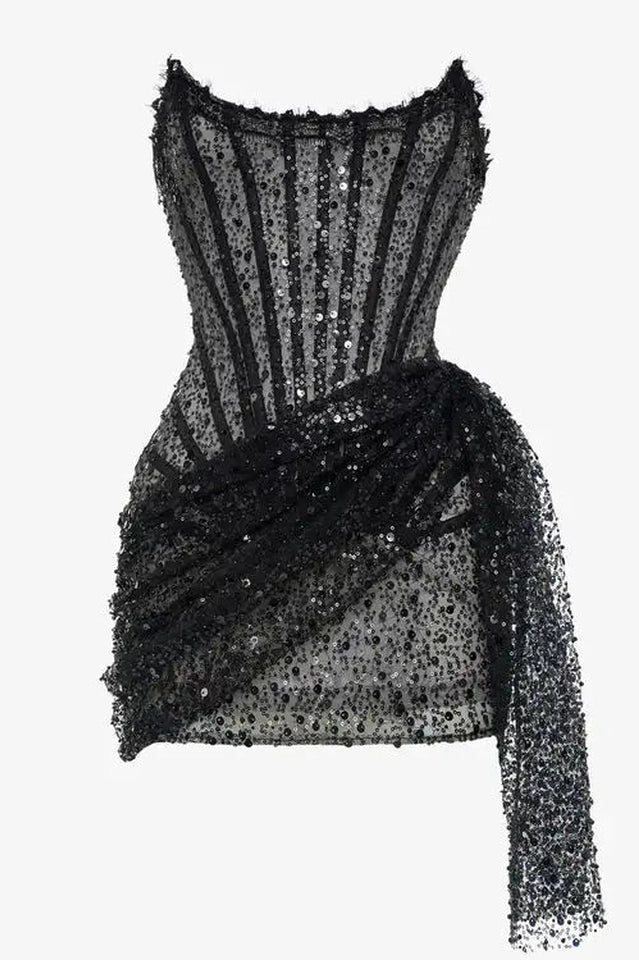 Sequin Corset Draped Charming Strapless Mini Dress