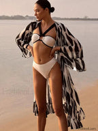 Black White Hollow Out Three Piece Set Black / S