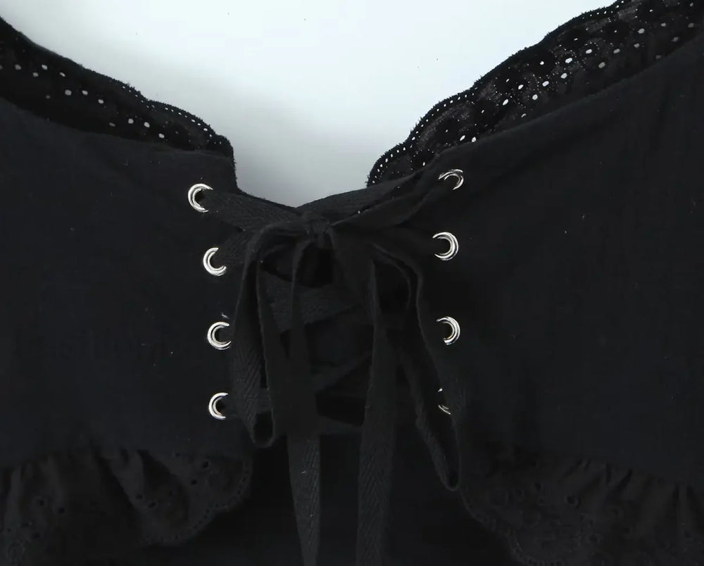 Black Wire Corset Cross Bandage Backless Cropped Tops Blouse