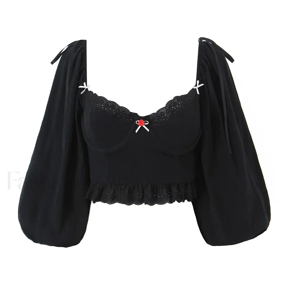 Black Wire Corset Cross Bandage Backless Cropped Tops Blouse