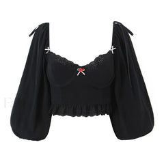 Black Wire Corset Cross Bandage Backless Cropped Tops Blouse