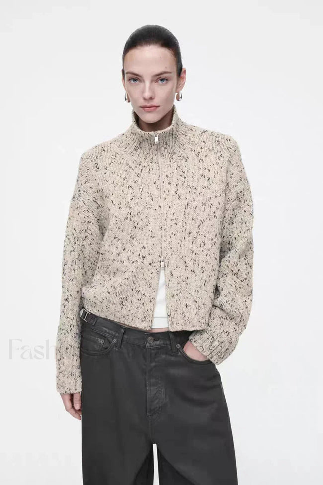 Blended Texture Zipper Cardigan Main image