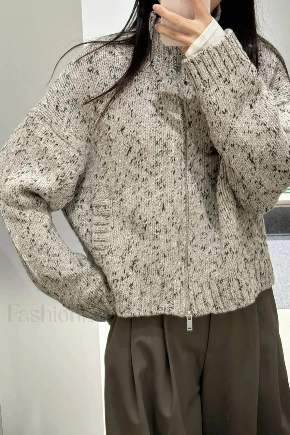 Blended Texture Zipper Cardigan Secondary image
