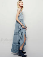 Blue Cotton Strap Maxi Boho Dress