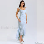 Blue Floral Gathered Maxi Dress