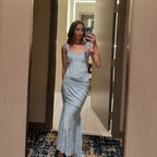 Blue Floral Gathered Maxi Dress