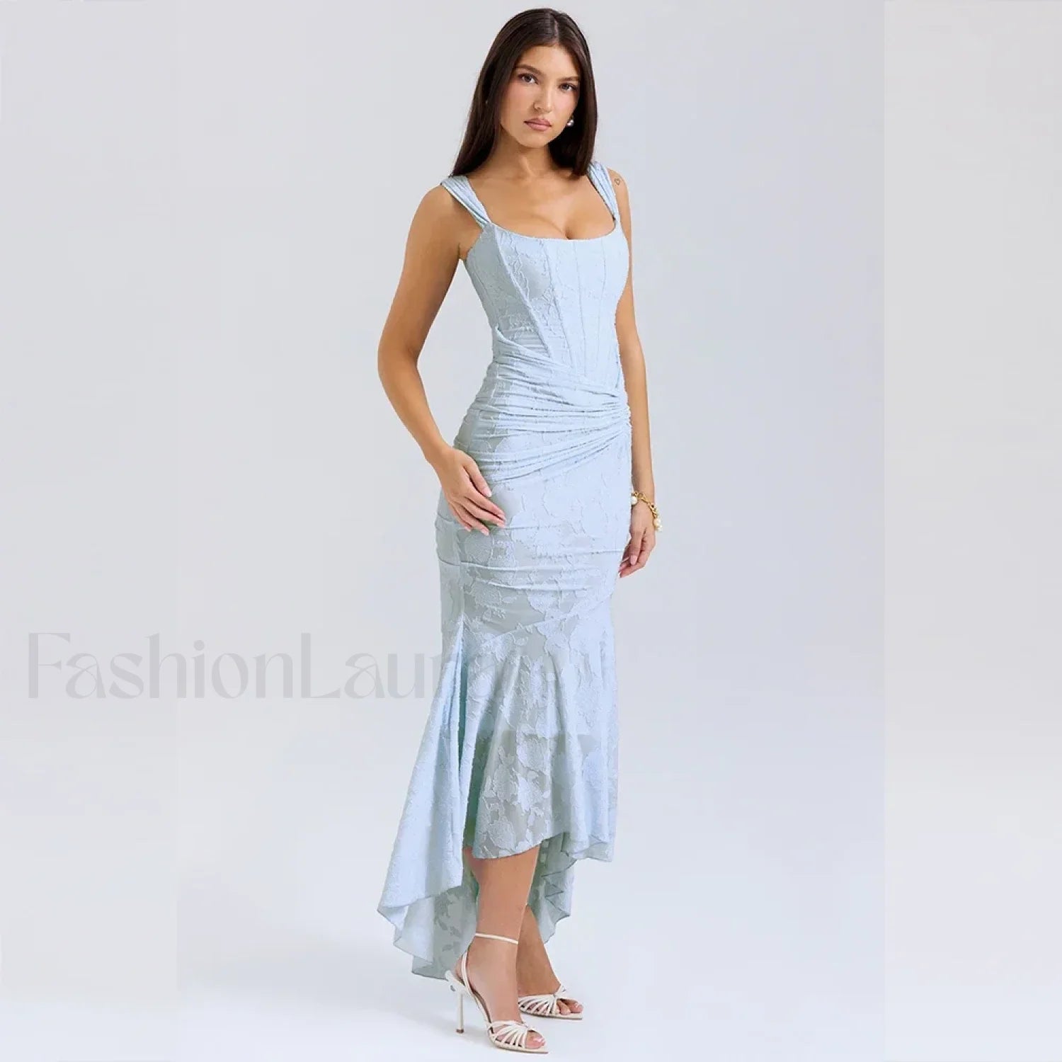 Blue Floral Gathered Maxi Dress Secondary image