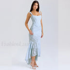 Blue Floral Gathered Maxi Dress