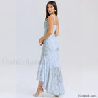 Blue Floral Gathered Maxi Dress