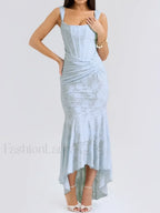 Blue Floral Gathered Maxi Dress Blue / XS