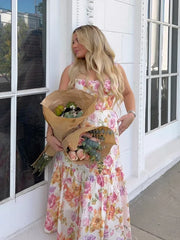 Blue Floral Print Casual Midi Dress Elegant Summer Floral Dress