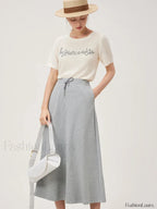 Blue Letter Embroidery Knit T Shirt