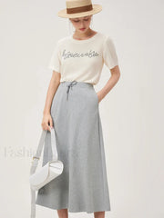 Blue Letter Embroidery Knit T Shirt