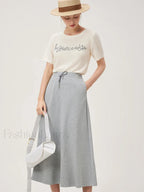 Blue Letter Embroidery Knit T Shirt
