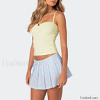 Blue Pleated Striped Skirt