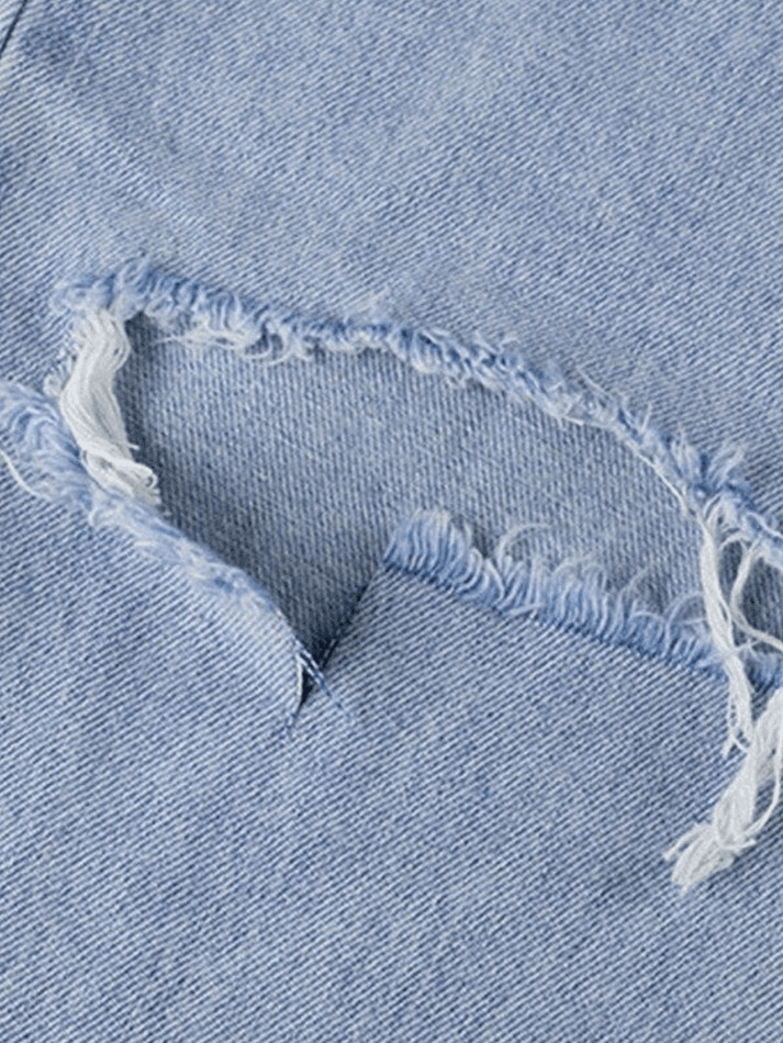 Blue Wash Straight Leg Knee Ripped Jeans Jeans