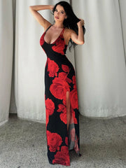 Body Shaping Sleeveless Floral Dress Red / S