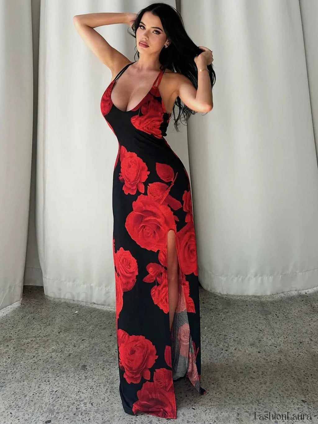 Body Shaping Sleeveless Floral Dress Red / S