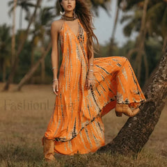 Bohemia Print Halter Boho Dress