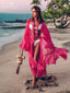 Bohemian Dot Ruffled Chiffon Cover Up Rose Red / One Size